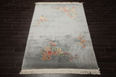 6x9 Gray, Green, Rose Color Hand Knotted French Aubusson Savonnerie Wool Traditional Oriental Rug
